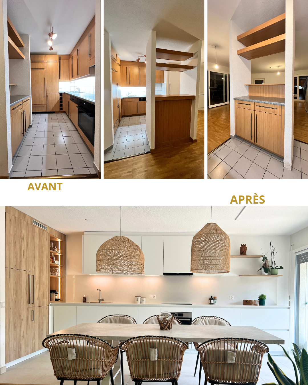 Cuisine moderne vert opale, sol style sixties